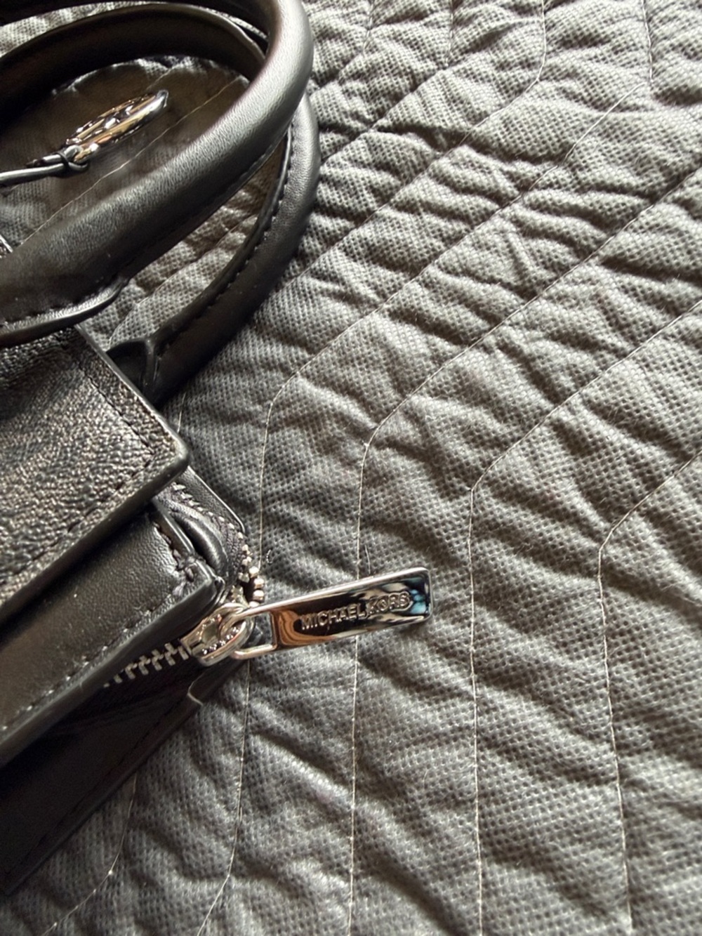 Michael Kors Charcoal Gray and Black Signature Satchel with Silver Hardware - Picture 3 of 13